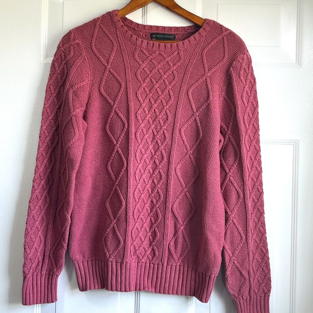 Preswick & Moore Cable Dusty Rose Knit Pullover Long Sleeve Sweater Size Large